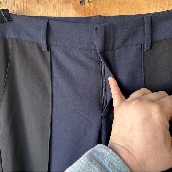 Vince Wool Tapered Two Tone Blue Black Seam Front Tuxedo Trousers - Picture 5 of 12